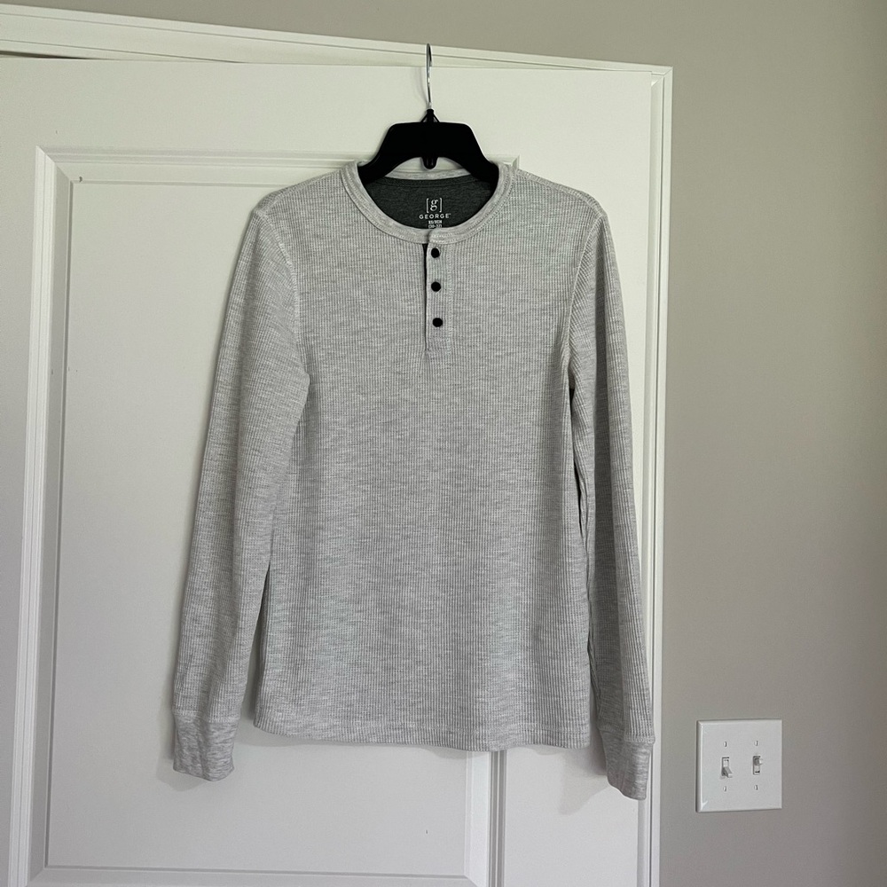 George Mens Light Gray Long Sleeve Waffle Tee